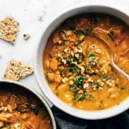 Sweet potato peanut stew in a bowl.